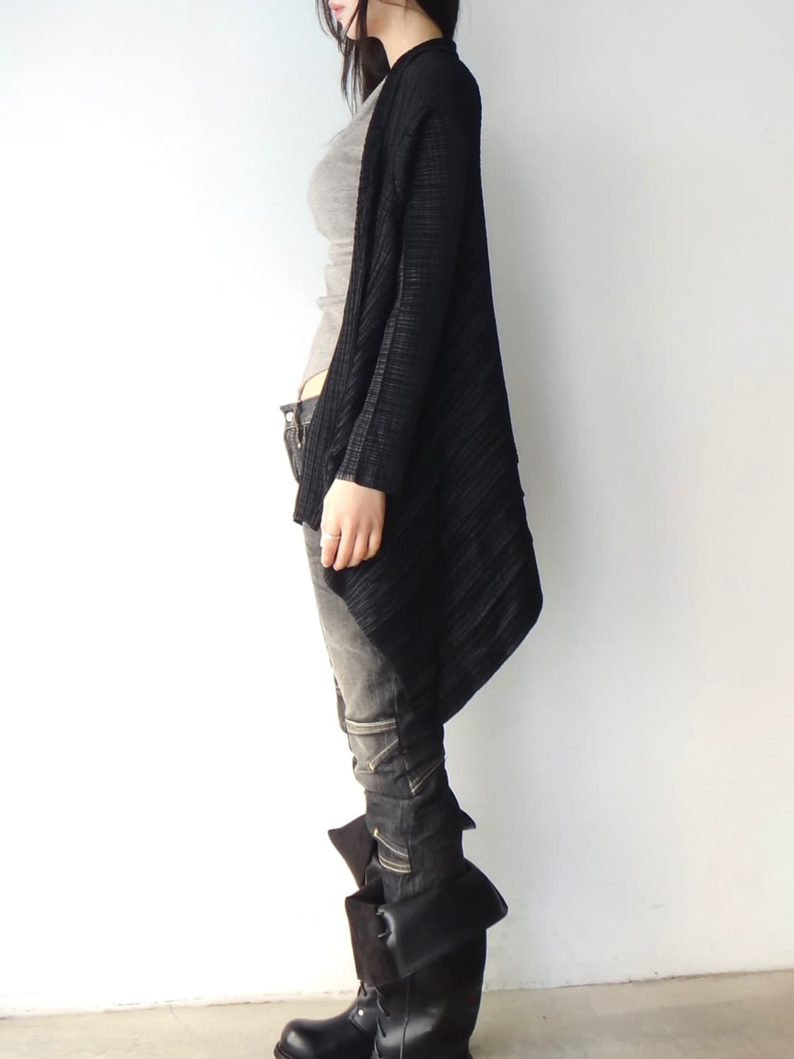 Pleats open cardigan / black 상품이미지5
