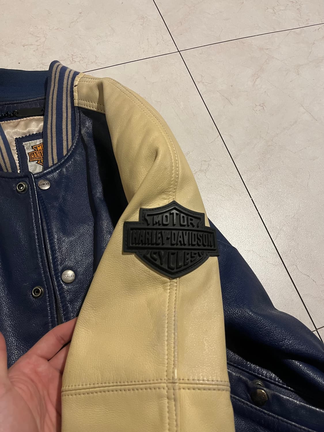 할리데이비슨 리얼 레더 블루 바시티 자켓 L 상품이미지4