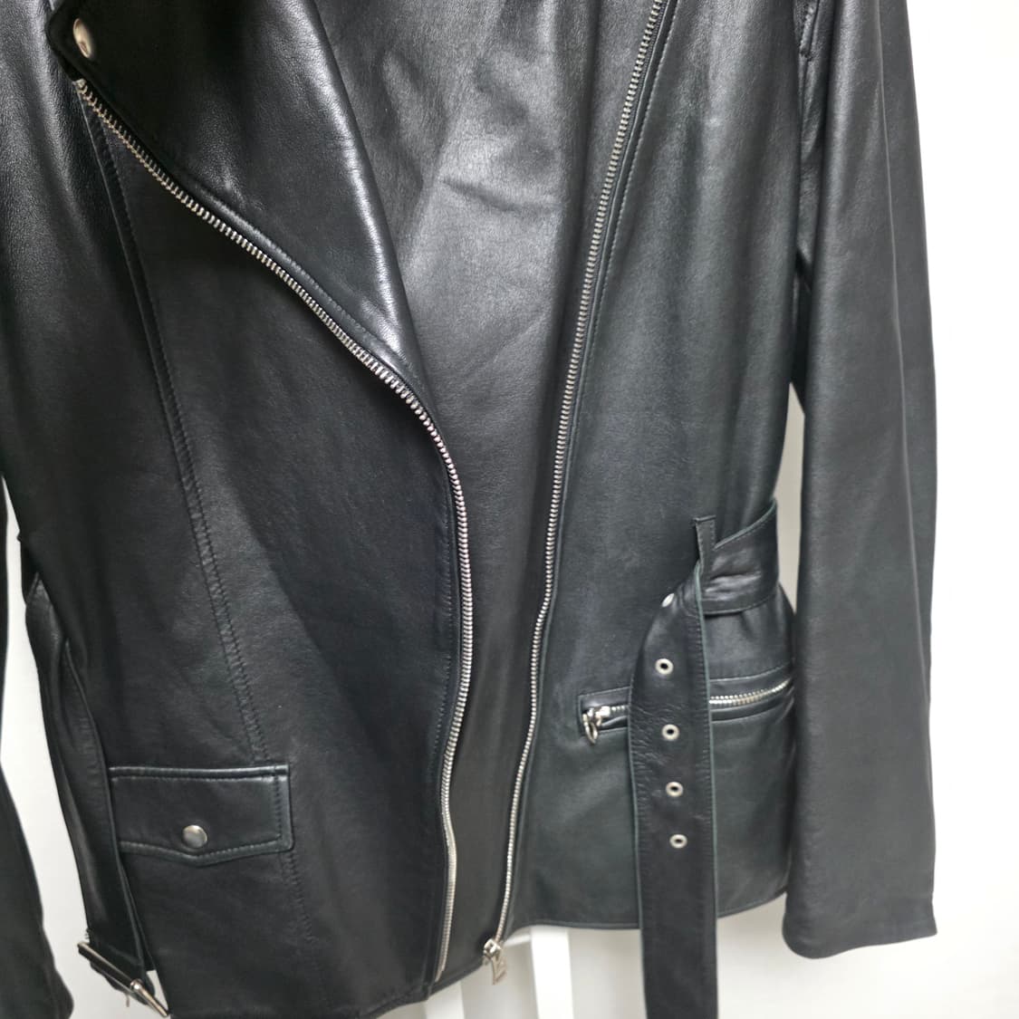 지컷 벨트 라이더 양가죽 자켓 블랙 상품이미지10