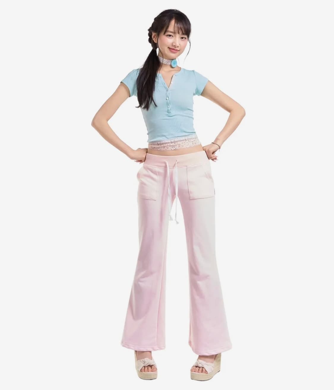 포어링 레이스 밴딩 스웨트팬츠 상품이미지2