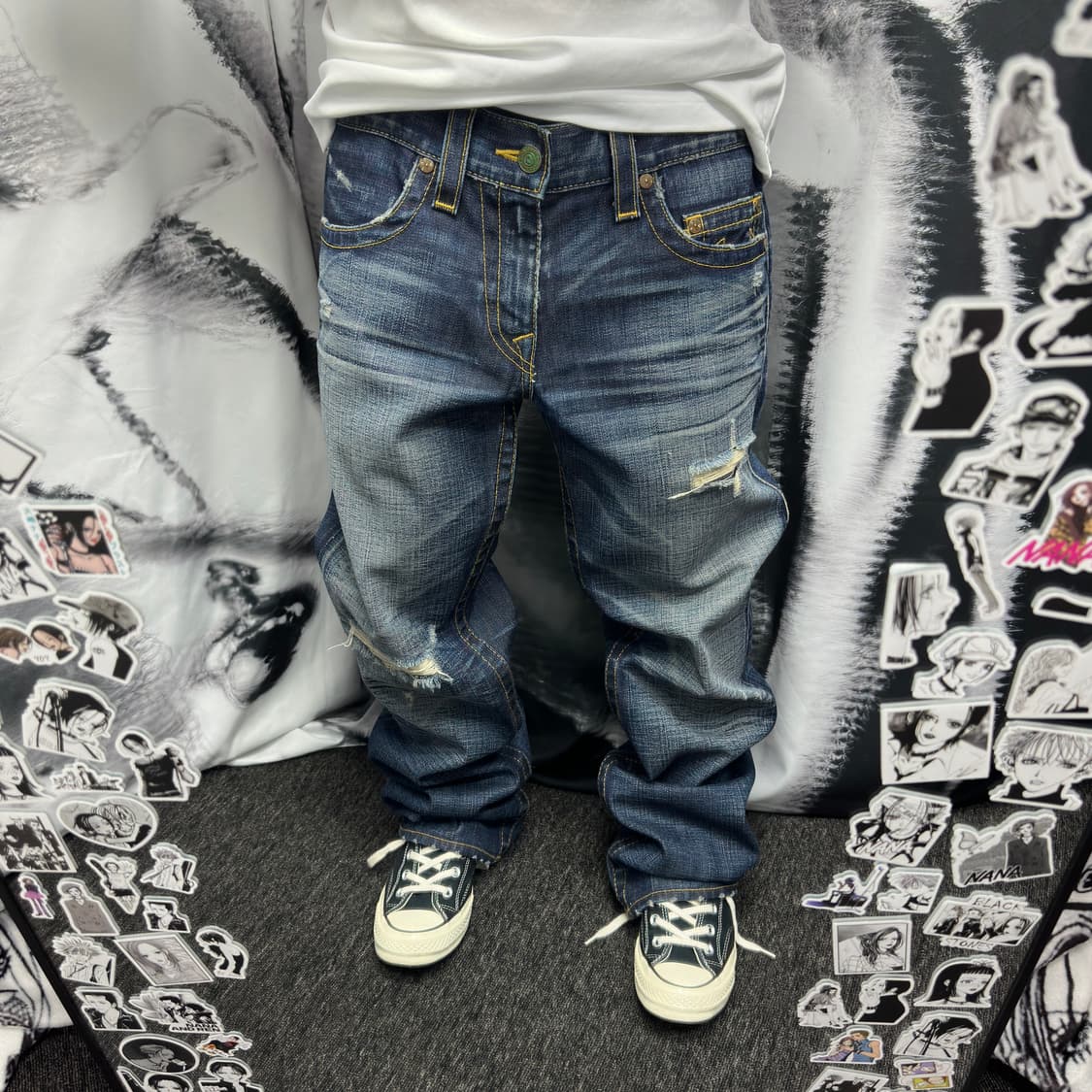 트루진 트루릴리전 스컬로고 새깅 데님팬츠 상품이미지2