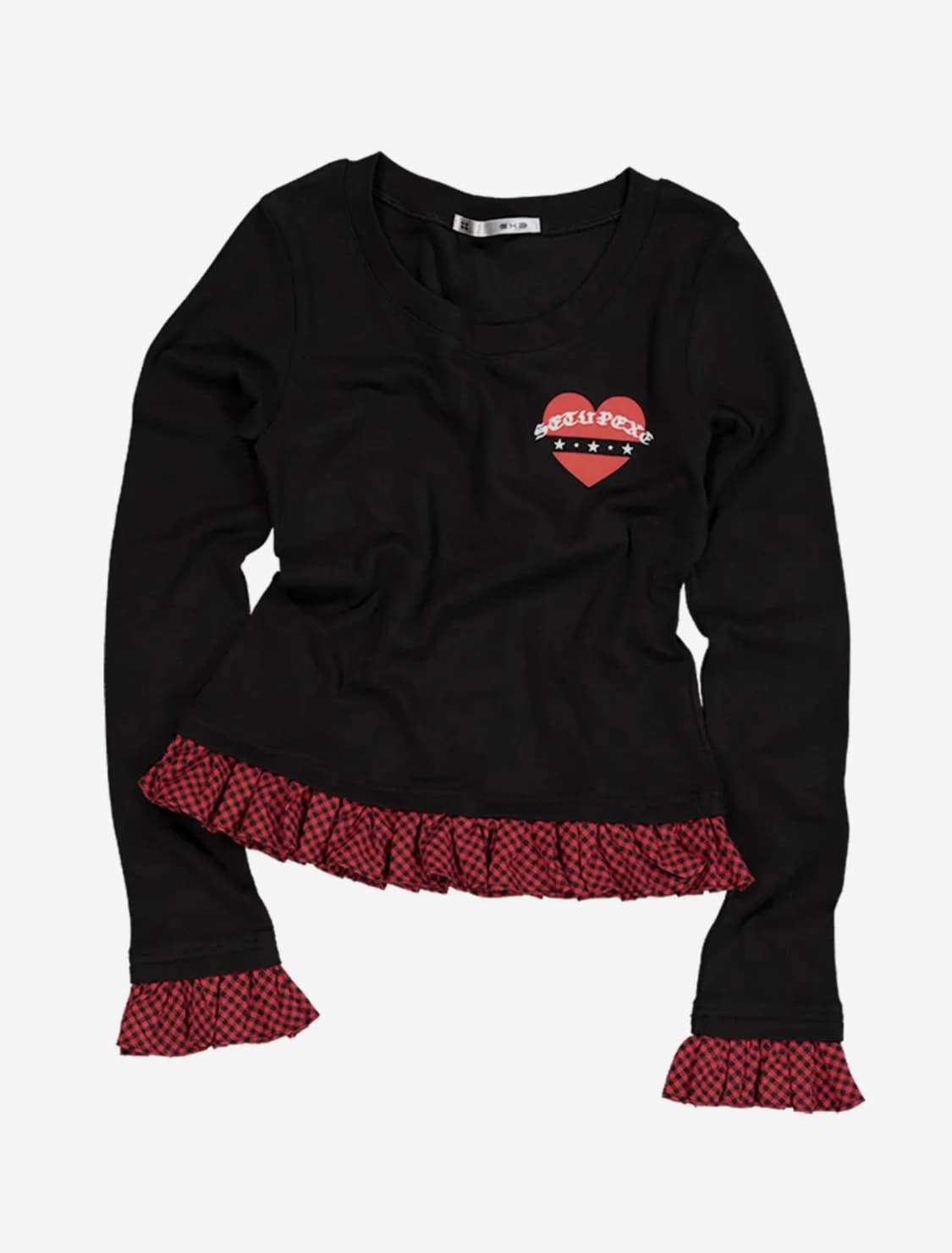 셋업이엑스이 CHECK FRILL TOP / BLACK  상품이미지1