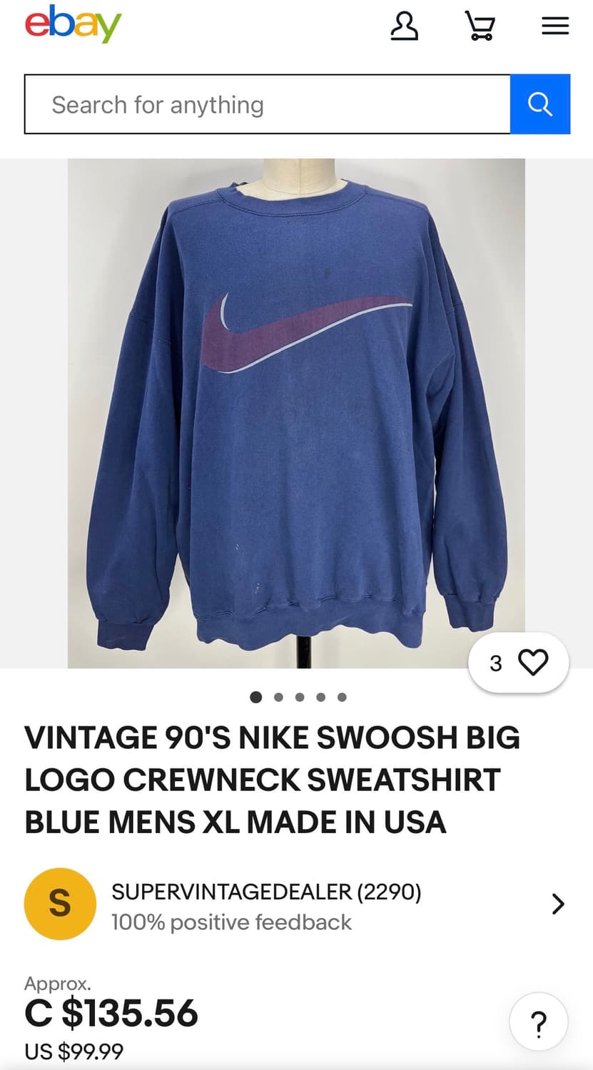 빈티지 90s 올드 나이키 빅로고 스우쉬 크루넥 맨투맨 XL 상품이미지7