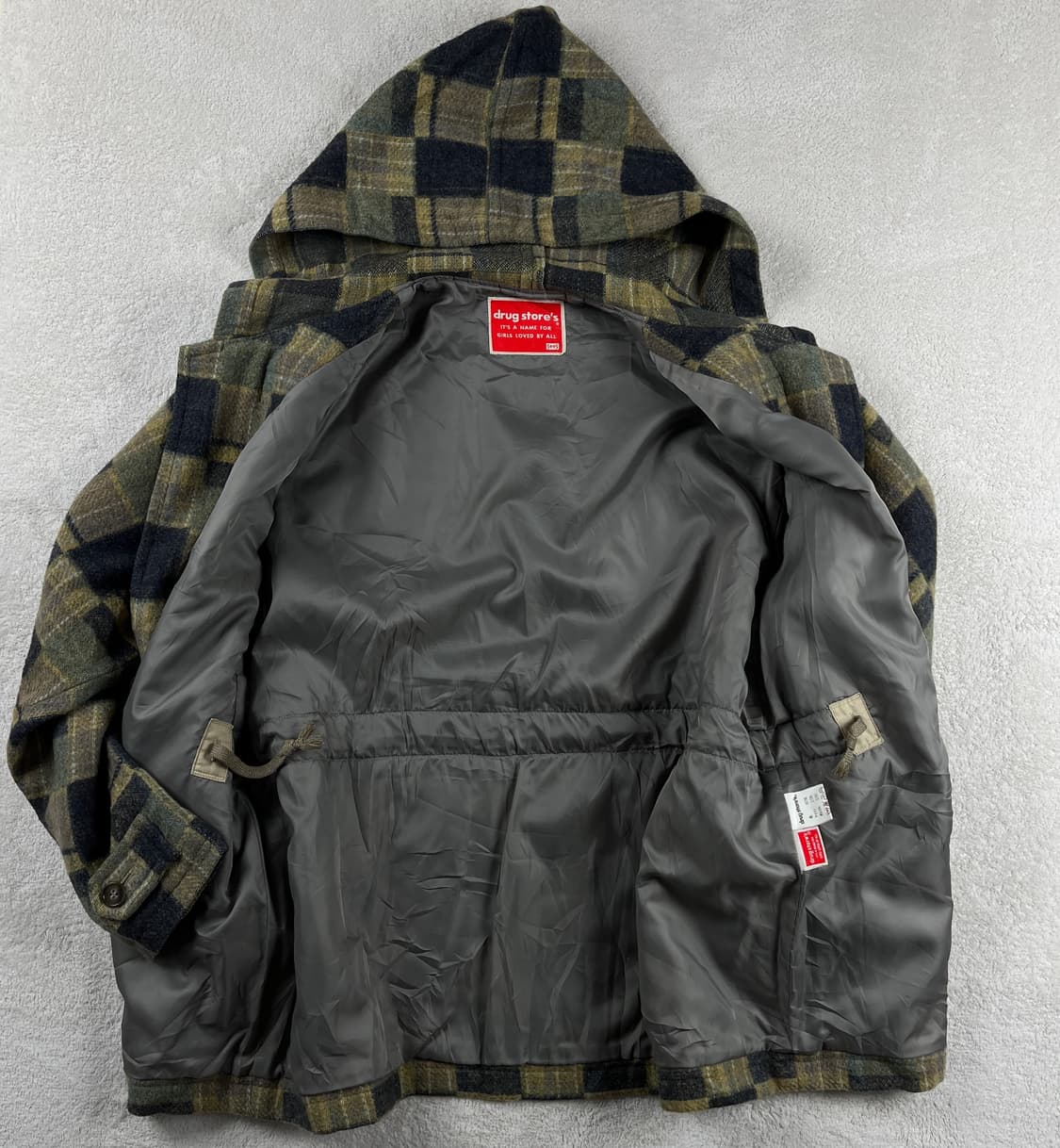 drug store's 일본 빈티지 체크무늬 후드 더플 코트(실측확인) 상품이미지6