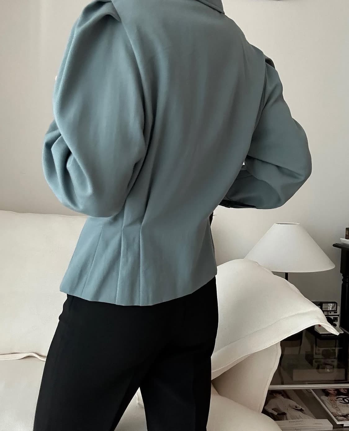 빈티지 ) 딥민트 퍼프 울 블라우스 상품이미지3