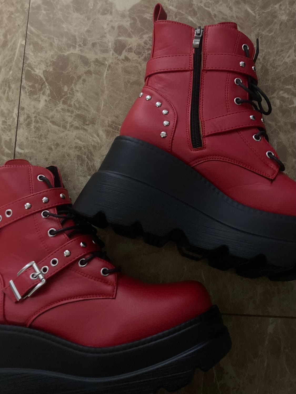 쉬인 레드 통굽 워커 부츠 40 상품이미지1