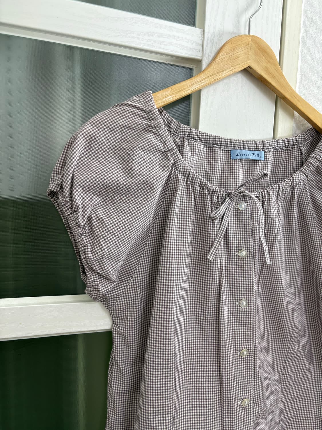 퍼플 체크 반소매 블라우스 상품이미지3