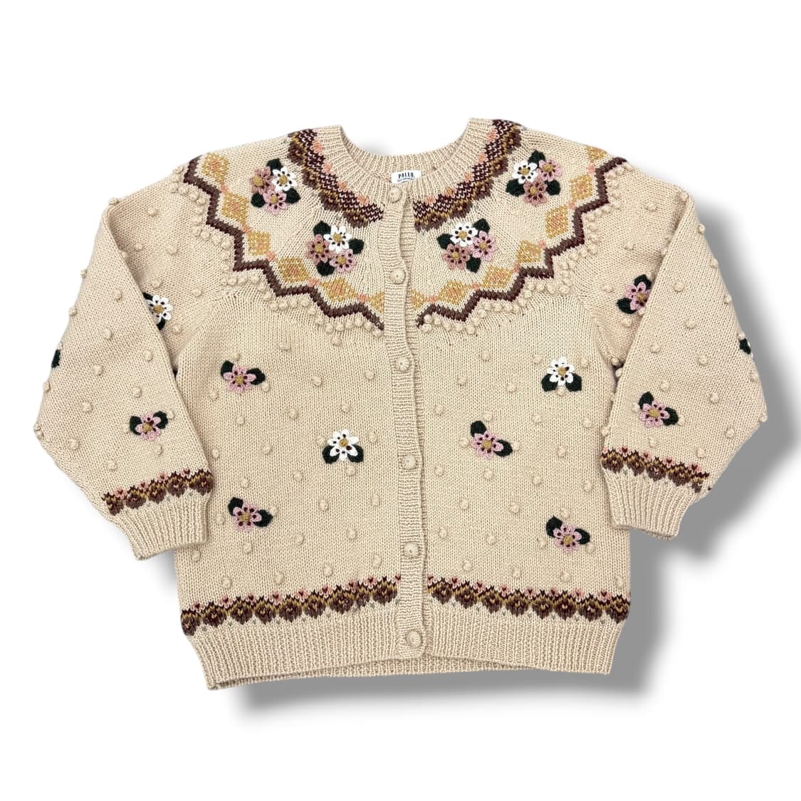 JPN 빈티지 패턴 폼폼이 플라워 울 니트 가디건  상품이미지1