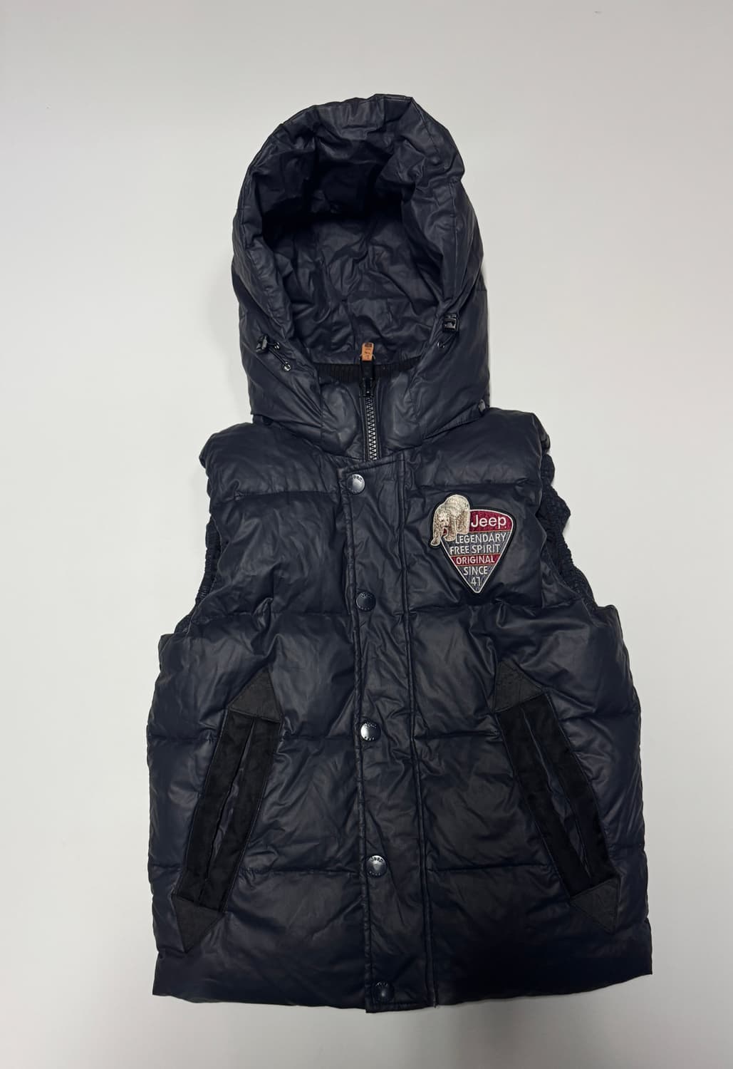 여성 지프 Jeep 패치 로고 덕다운 후드 패딩 조끼 M 상품이미지1