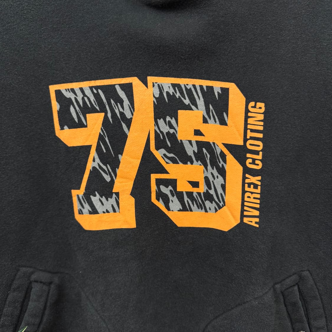 00s 아비렉스 후드티 전면 클로딩 75 프린팅 포인트 블랙 상품이미지5