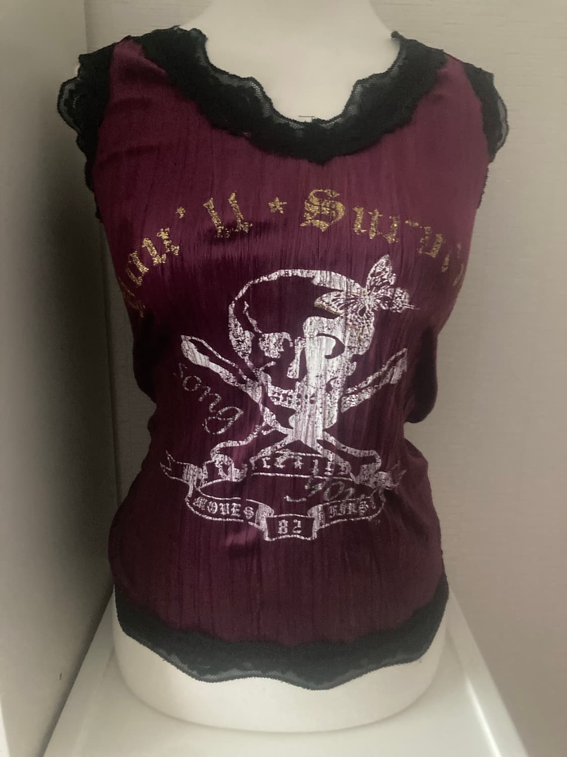 빈티지 y2k와투케 펑크 그런지 벨벳레이스 나시 상품이미지1