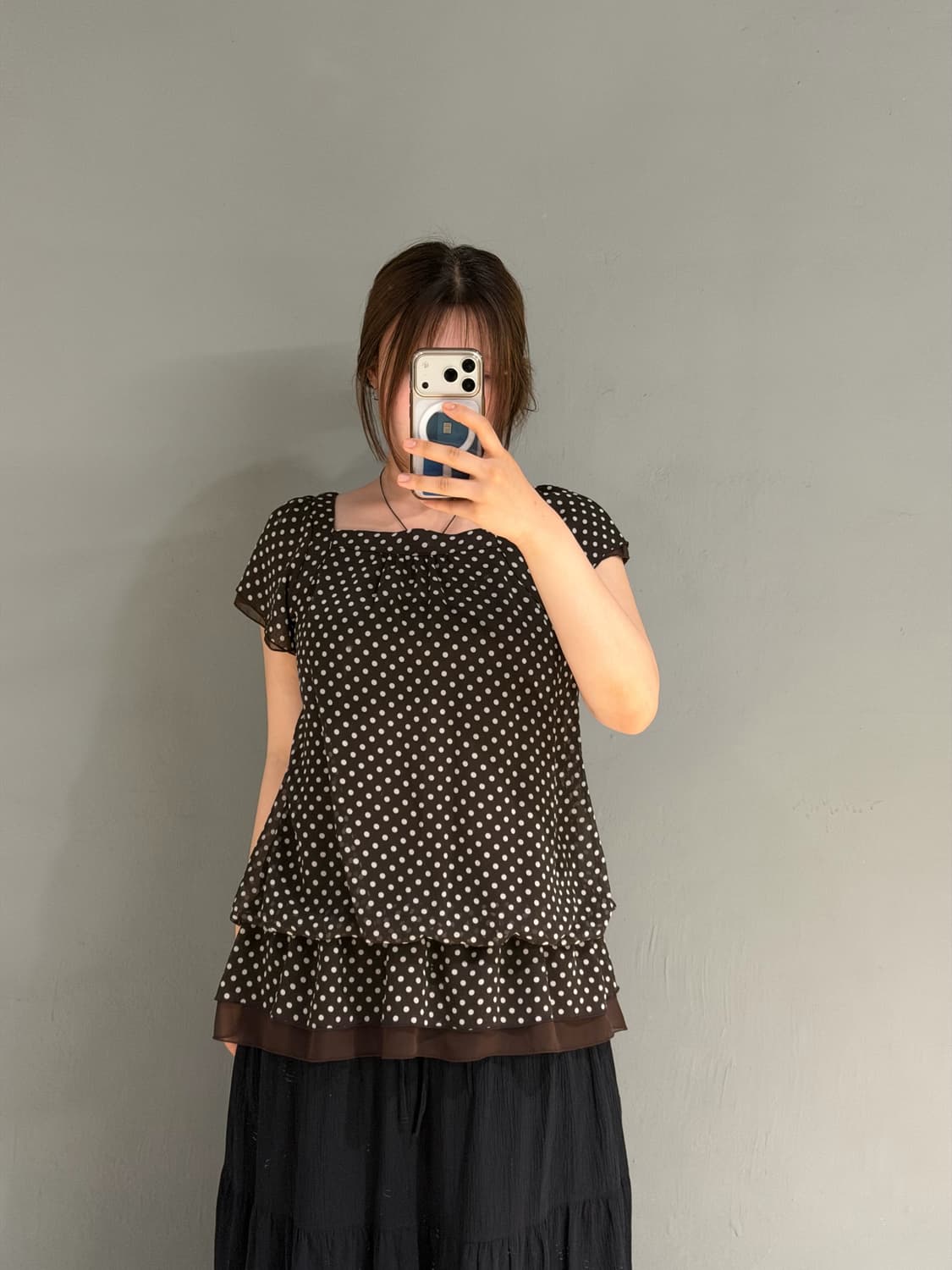 dot pattern frill layered detail top 상품이미지2