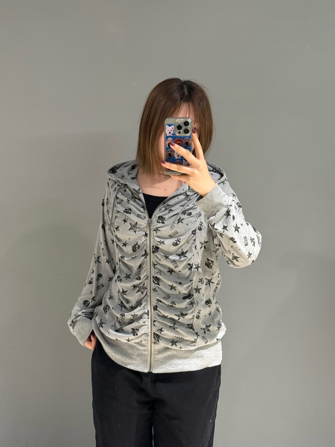 shirring detail skull hood zip-up 상품이미지1