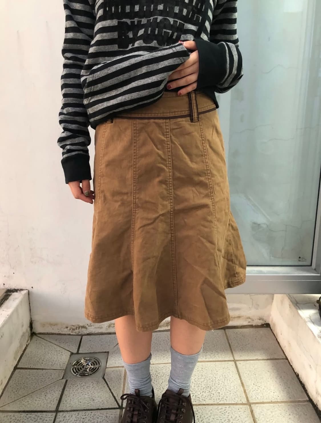 deep beige flared cotton skirt 상품이미지2
