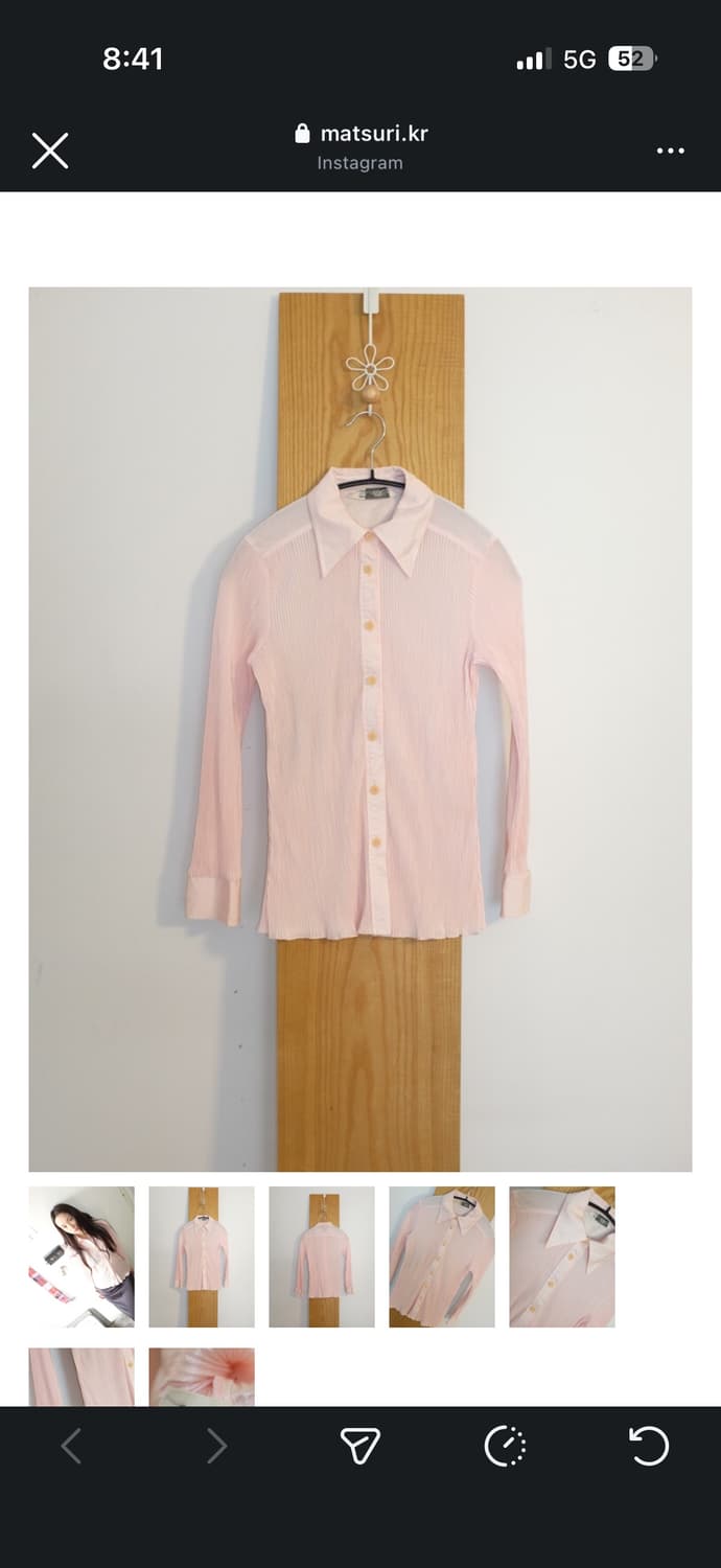 마츠리 빈티지 플리츠 롱슬리브 셔츠 핑크 상품이미지2