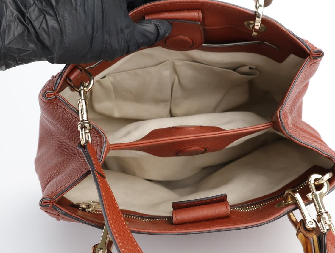 구찌 카프스킨 뱀부 쇼퍼 사첼백 토트백 크로스백 브라운 상품이미지7