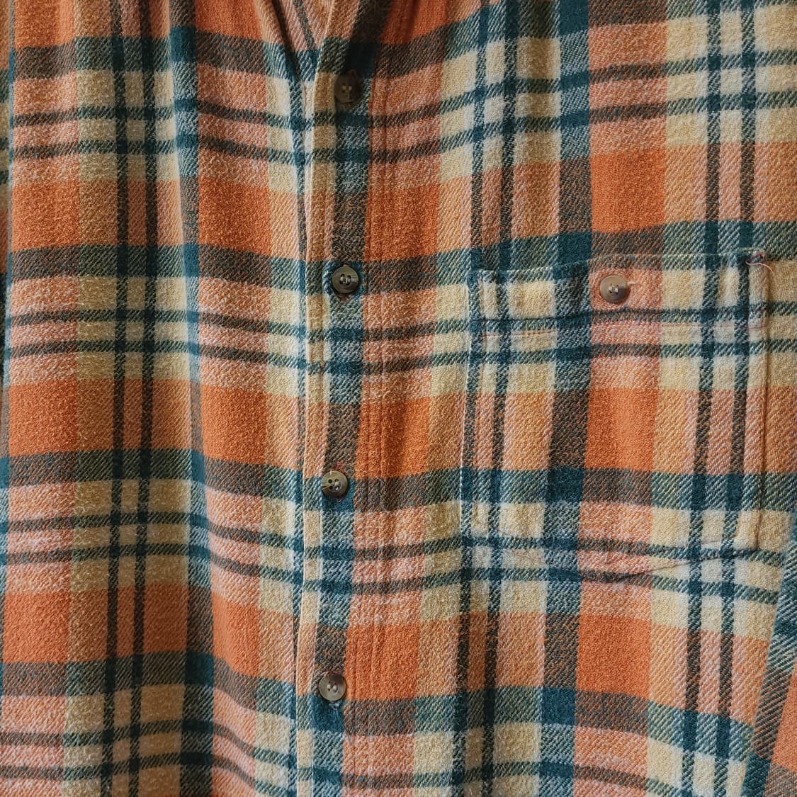 90s 아메리칸 빈티지 체크셔츠 헤비 플란넬 워크셔츠 오렌지 헤어리 L 상품이미지7