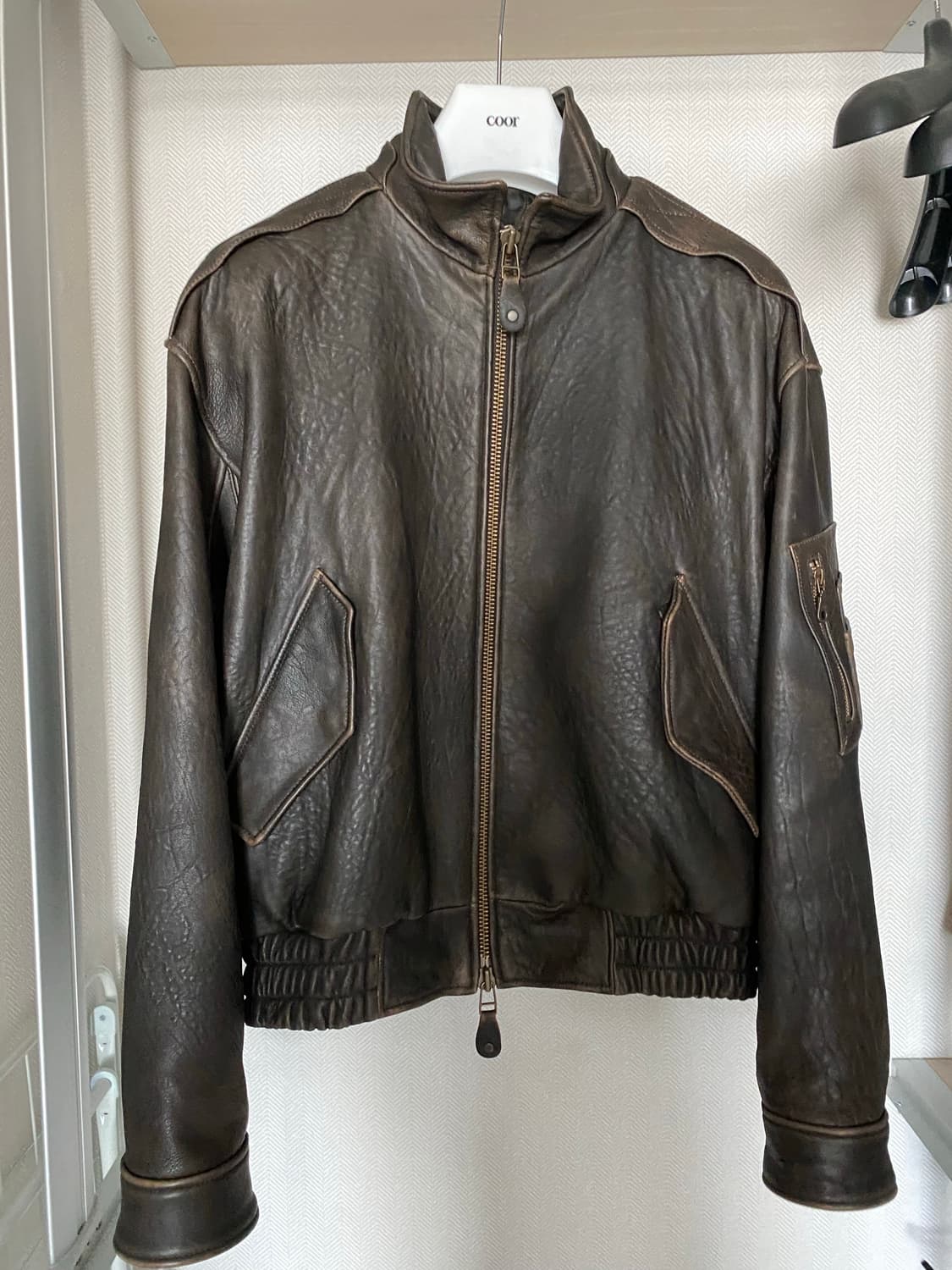 쿠어  / 넥 카라 레더 점퍼 / L 상품이미지2