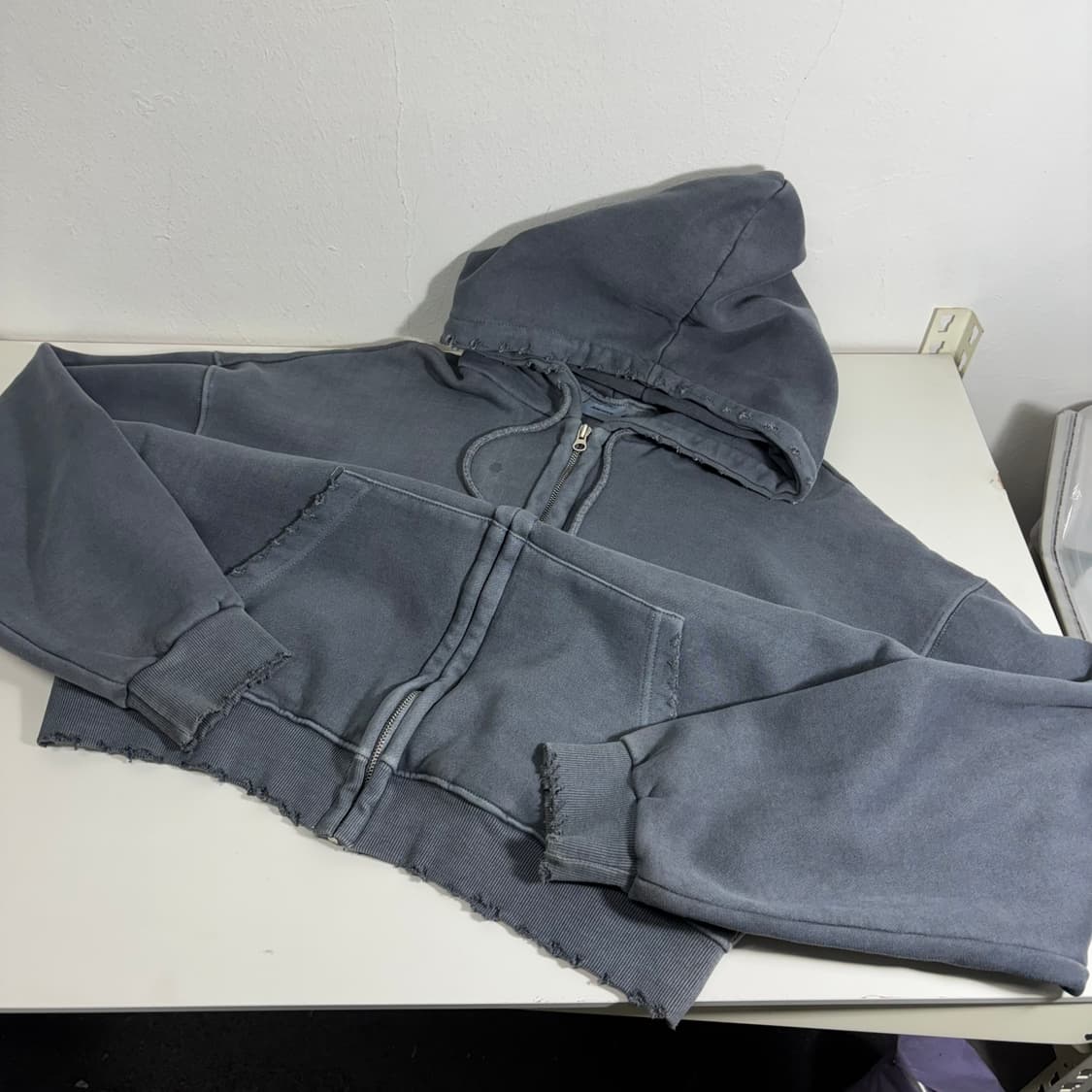 XL-XXL 빈티지 블리치그레이 루즈오버핏 그런지 스웻 후드집업 상품이미지2