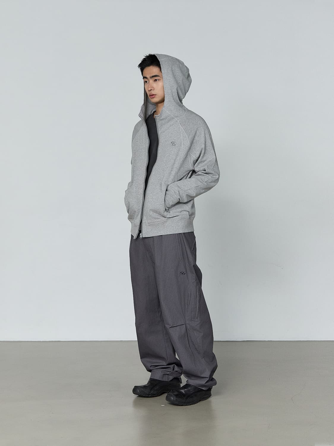 (1 2 3 4) 산산기어 슬링 집업 후디 집업 멜란지 그레이 새상품 상품이미지4