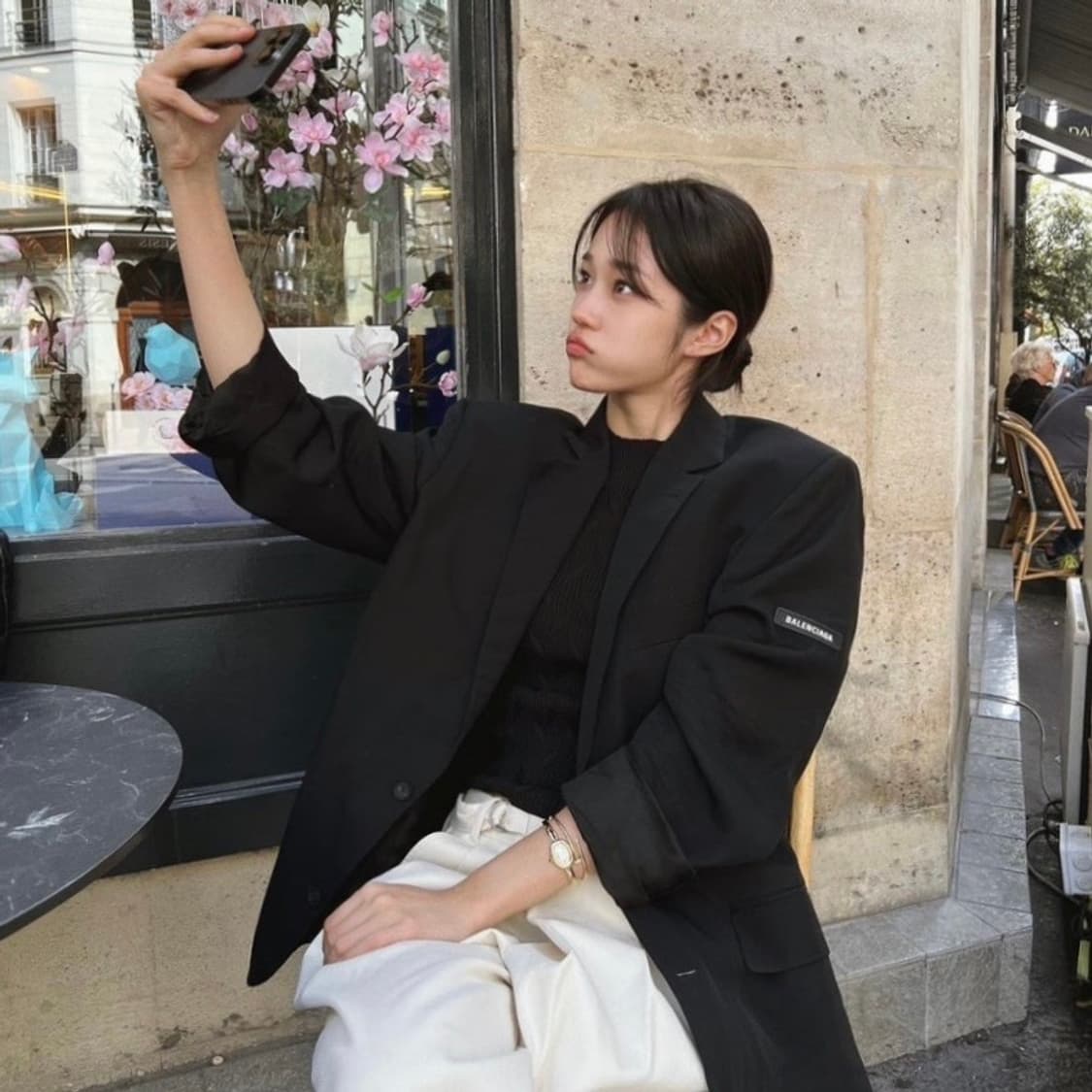 [34] 발렌시아가 워시드 로고 패치 블레이저 자켓 블랙 상품이미지2