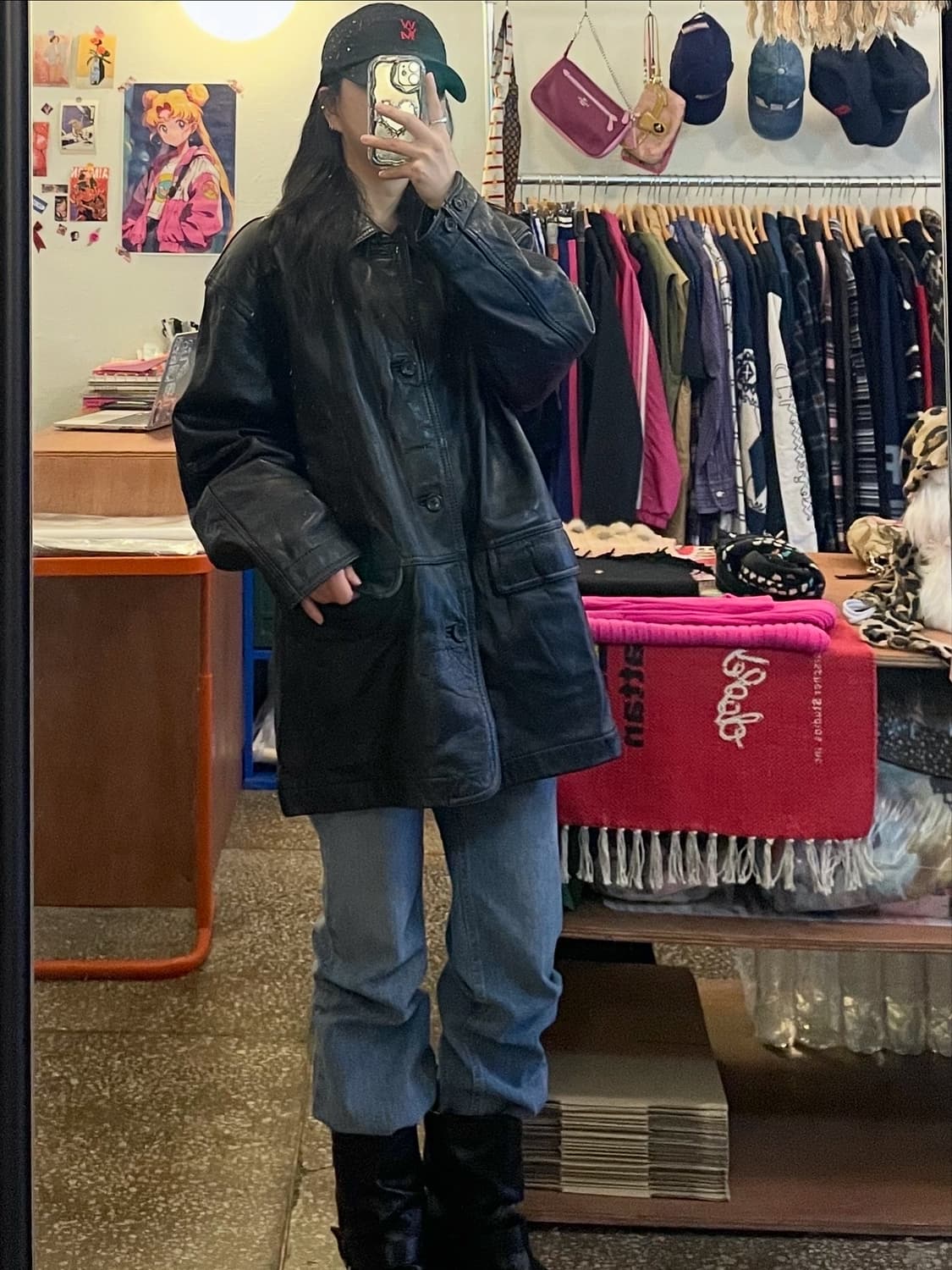 블랙 롱 가죽자켓 (소가죽) [무배] 상품이미지3