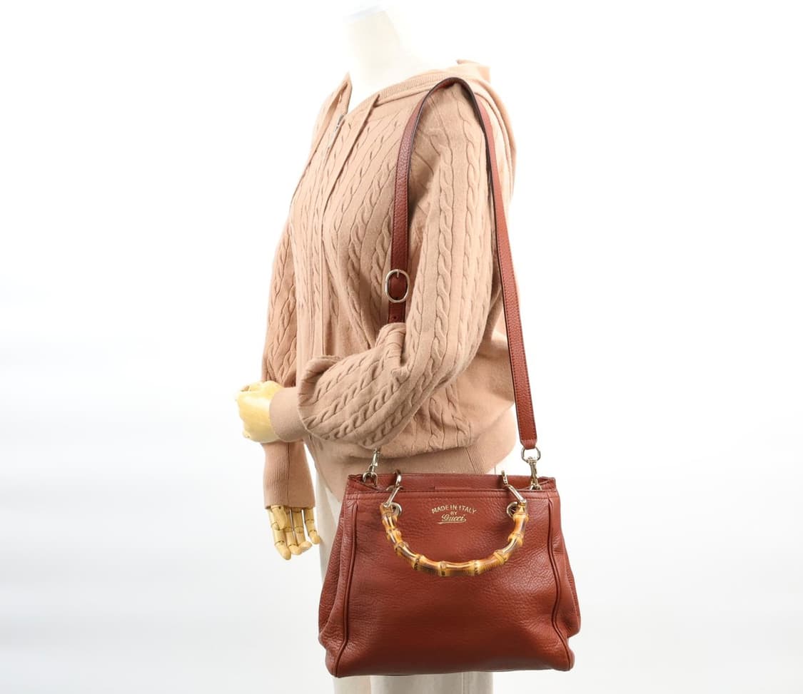 구찌 카프스킨 뱀부 쇼퍼 사첼백 토트백 크로스백 브라운 상품이미지10