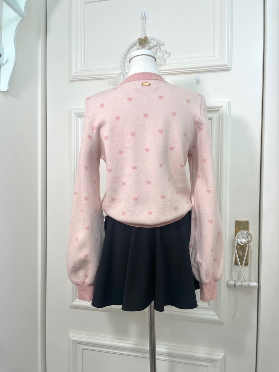 pink heart pattern line knit top(size-F) 상품이미지3