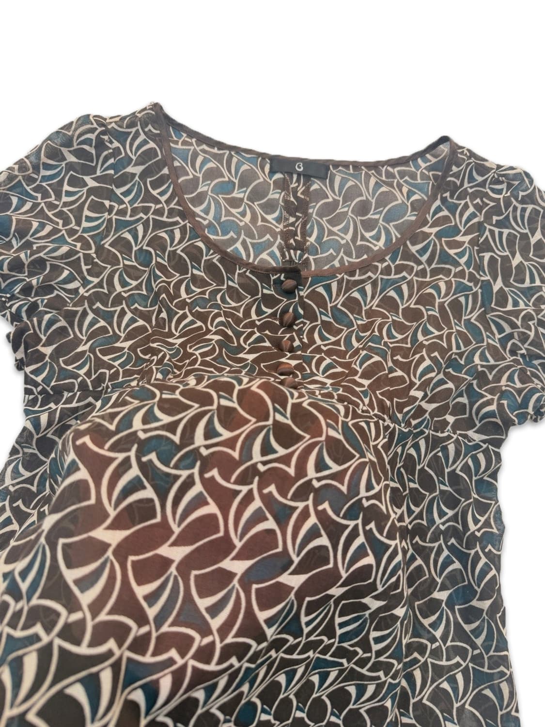 빈티지 브라운 오리엔탈 시스루 반팔 블라우스 상품이미지3