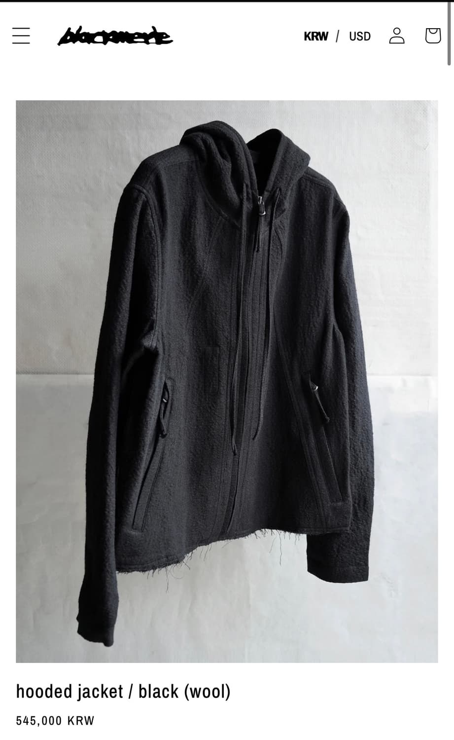 블랙멀 블랙 후디드 울 자켓 L 라지 상품이미지1