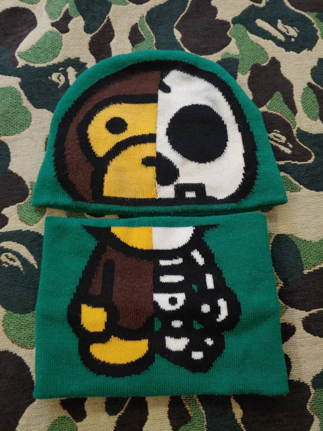 [OS] 베이프 베이비마일로 하프스컬 비니 넥워머 세트 그린 상품이미지1