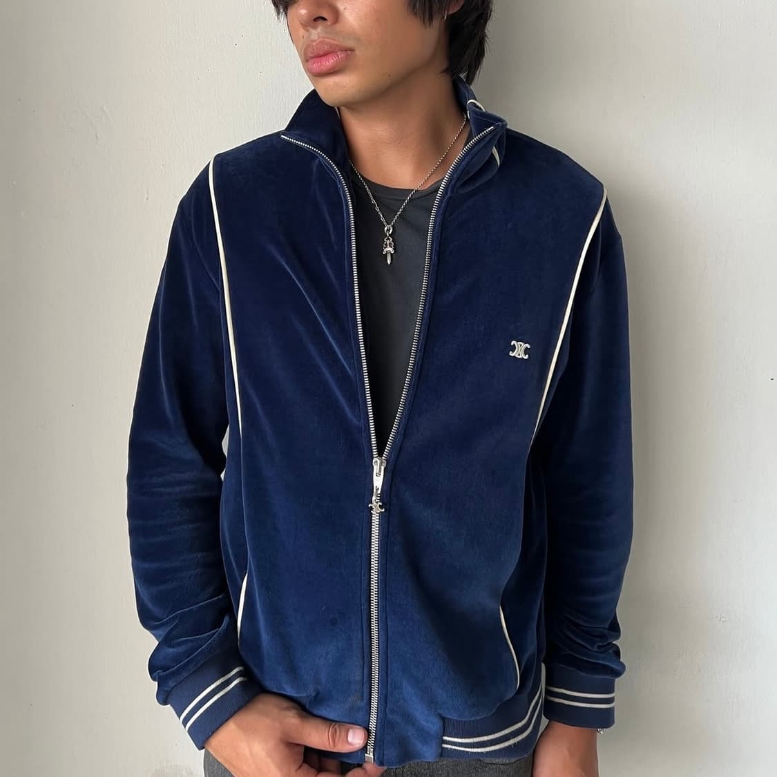 [S+급/XL] 셀린느 트리오페 벨벳 트레이닝 집업 자켓 네이비 상품이미지8