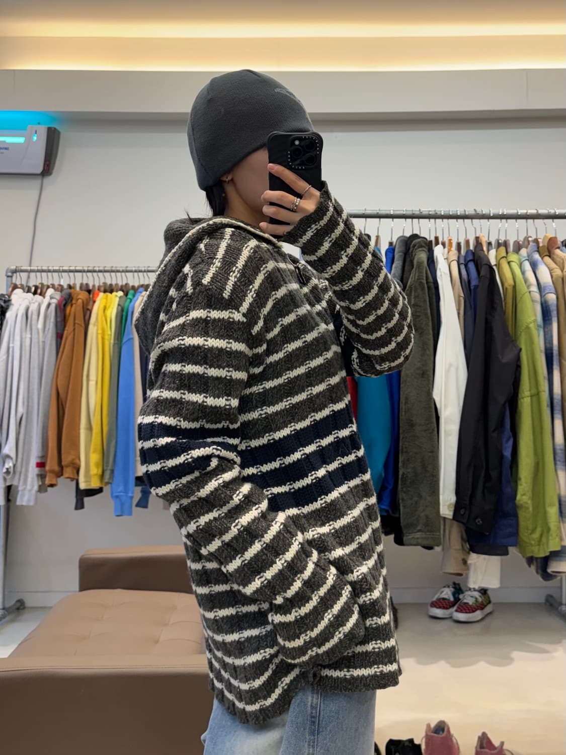 알마니진스 스트라이프 하프집업 후드 니트 상품이미지7