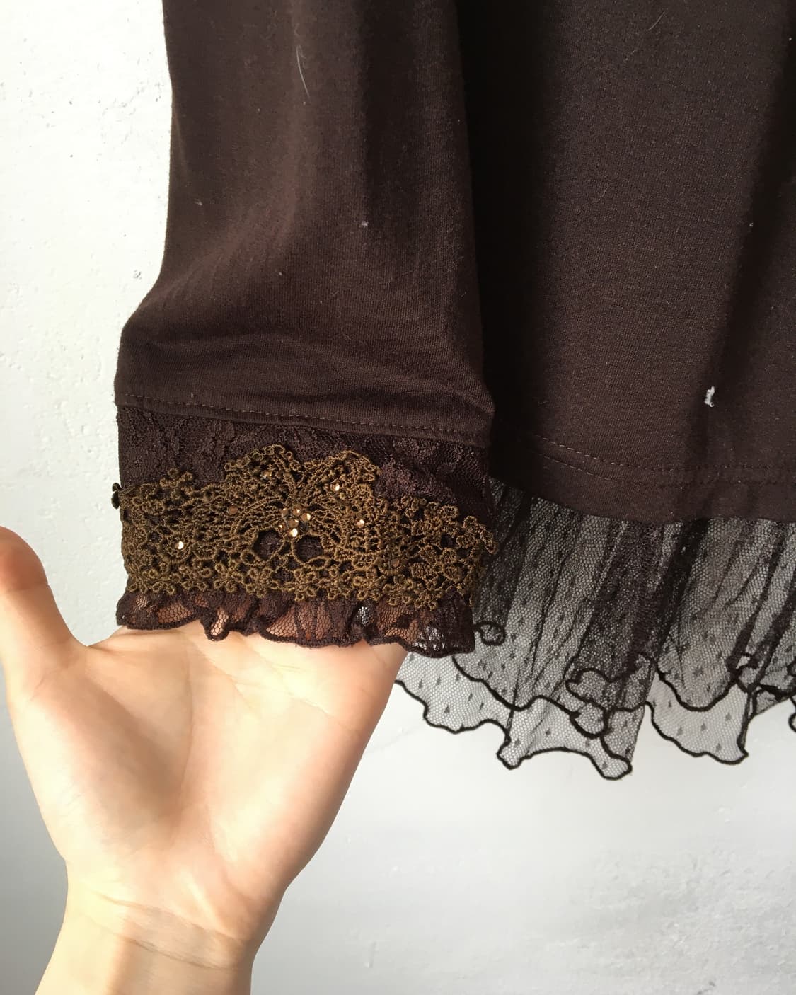 Axes femme lace trimming sleeve 상품이미지4