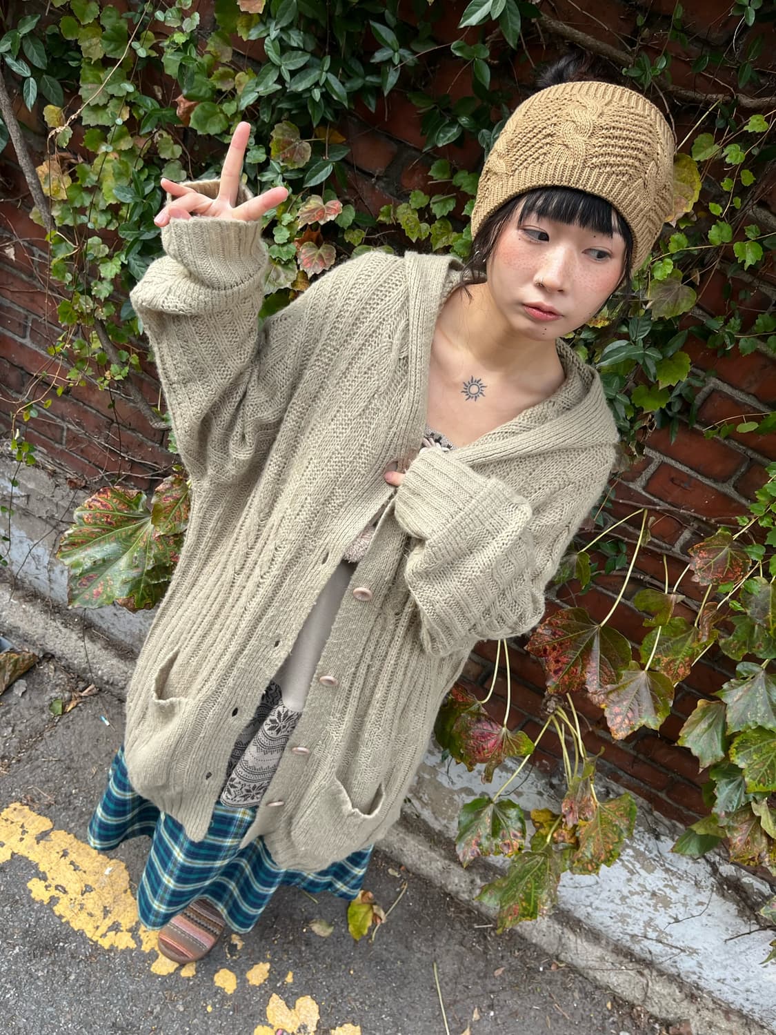 오트밀 데일리무드 니트 후드 가디건 상품이미지3