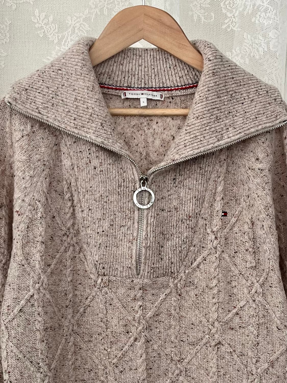S) 타미힐피거 보카시 하프집업 케이블 니트 베이지 상품이미지3
