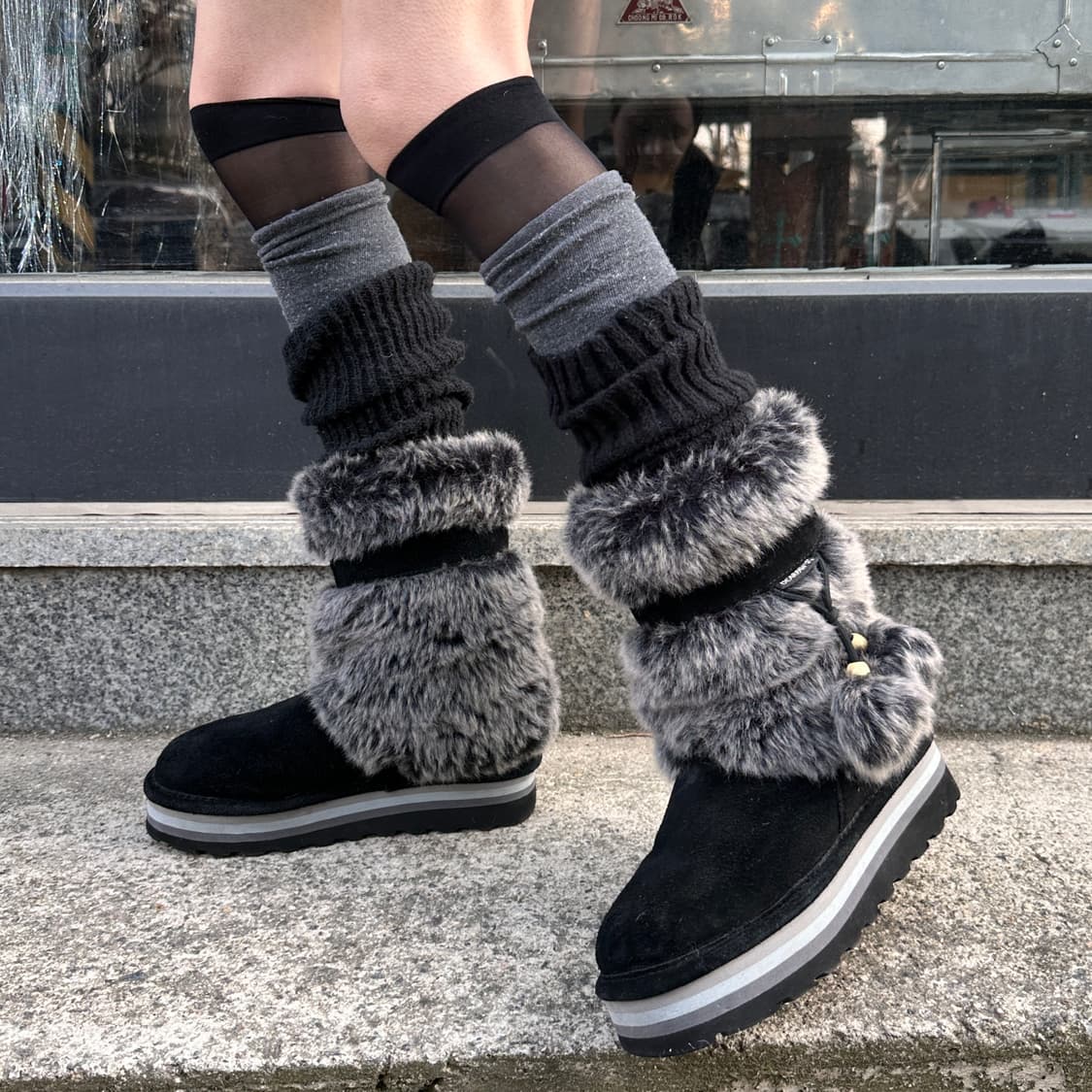 00s BEARPAW 블랙 스웨이드 & 퍼 어그 부츠 상품이미지10