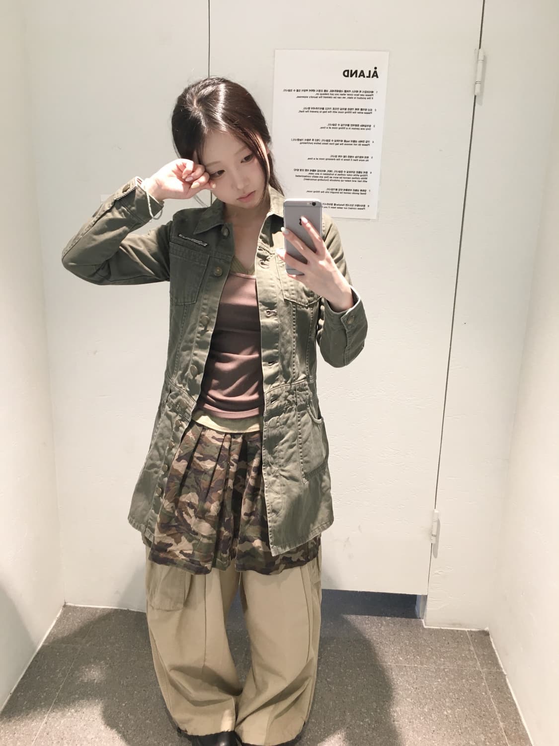빈티지 타미힐피거 카모 카키 브라운 너드 코디세트 상품이미지1