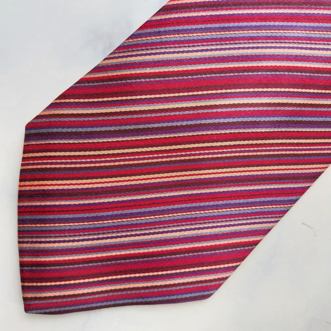 아쿠아스큐텀 실크 레드 스트라이프 넥타이 9.1cm A등급 K2544 상품이미지6