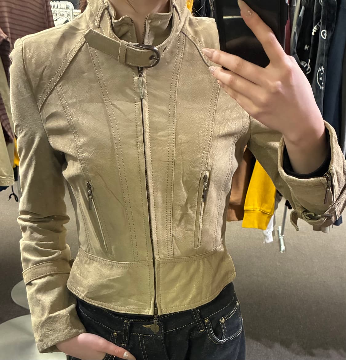 38)Pinky&Dianne 여성 버클 베이지 가죽자켓 상품이미지2