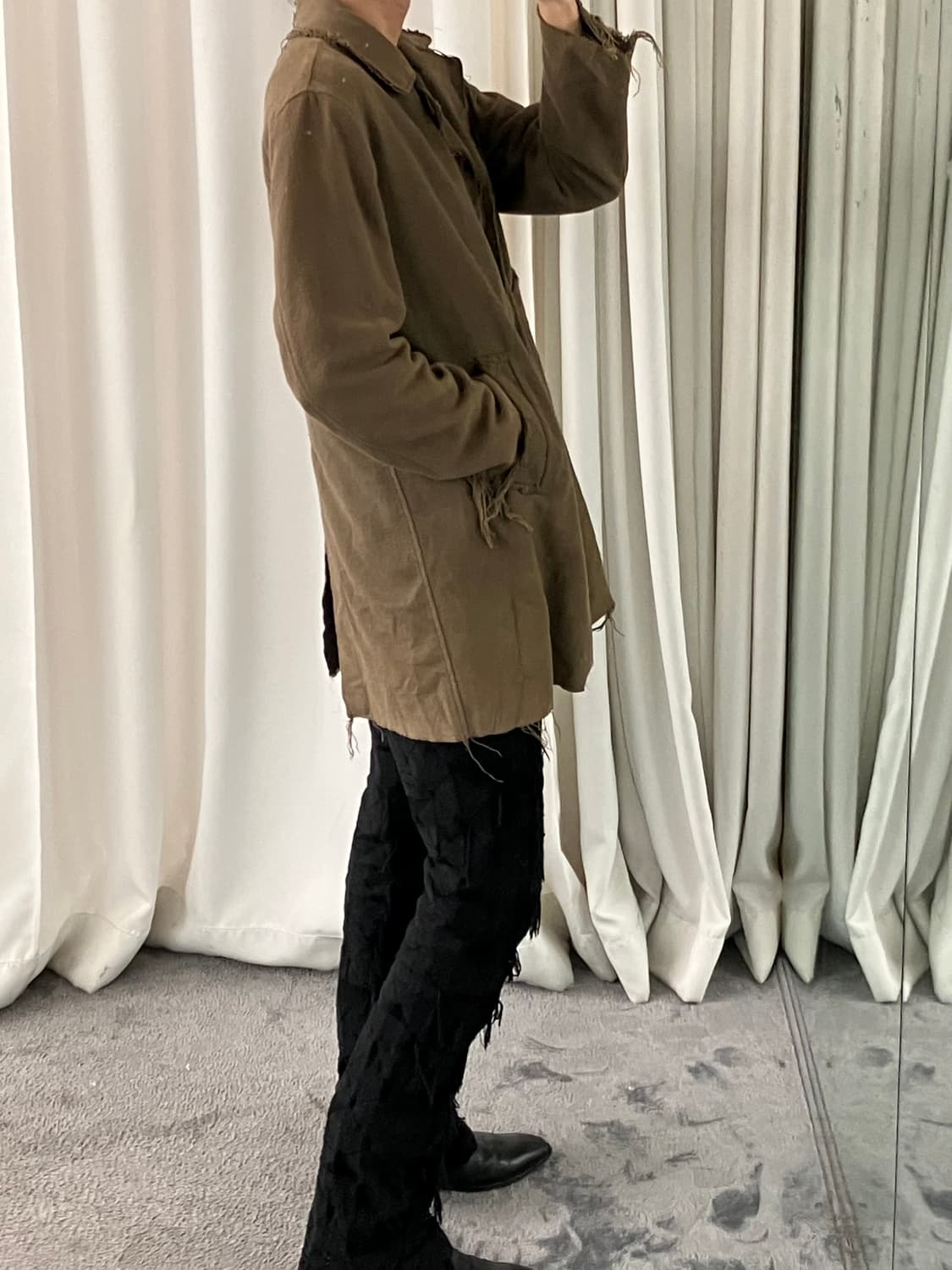 Artizm 카키 디스트레스드 하프 코트 M 상품이미지7