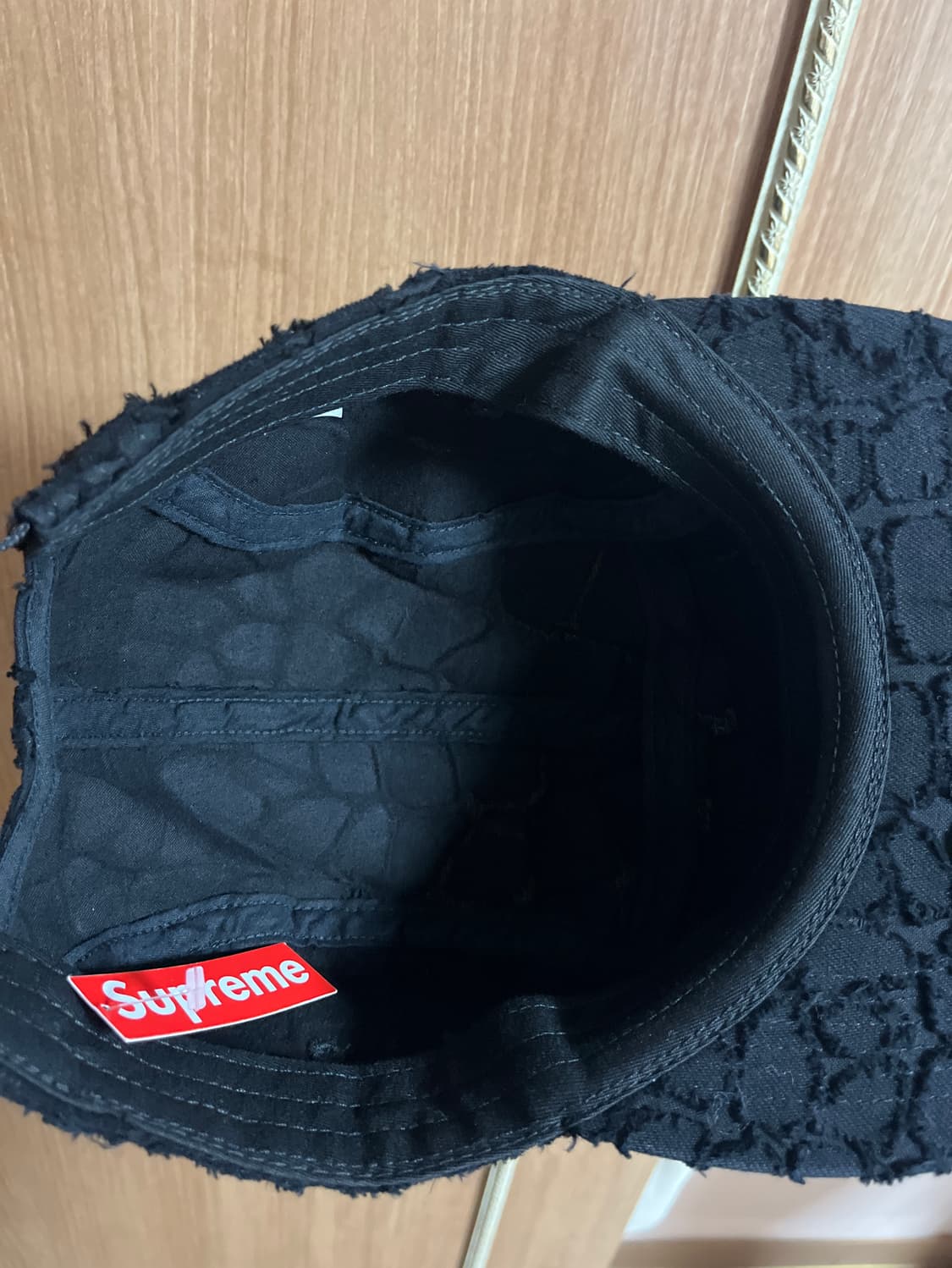 Supreme Frayed Croc Denim Camp Cap Black 상품이미지4