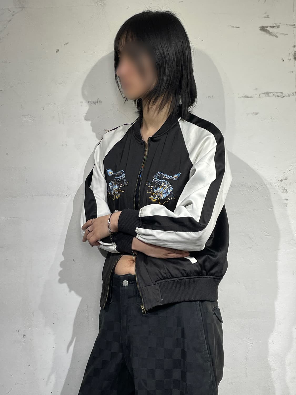 일본빈티지 오리엔탈 용 자수 빈티지 스카쟌 M 상품이미지3