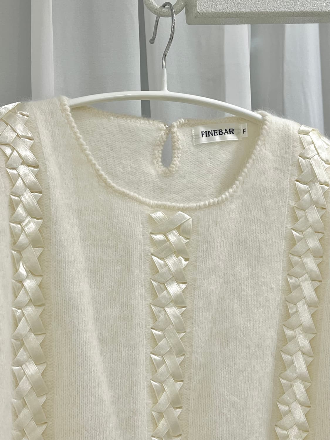 🐑울 90 아이보리 리본 헤어리 고급 니트, 가단 51 상품이미지3