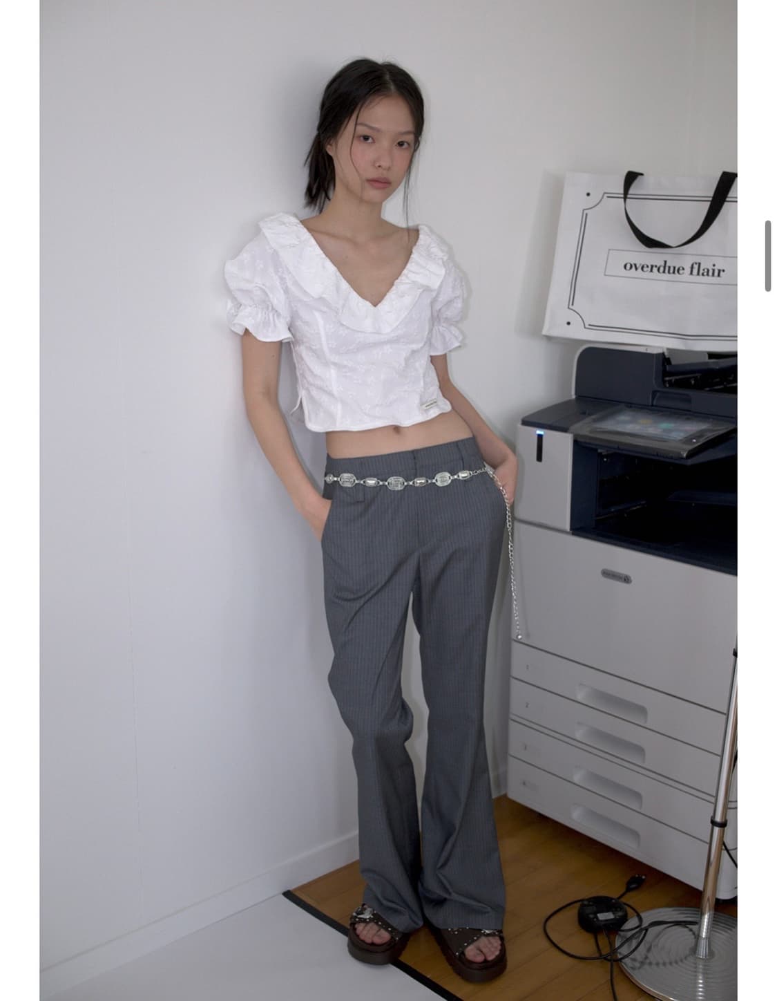 오버듀플레어 러플 자카드 블라우스 상품이미지6
