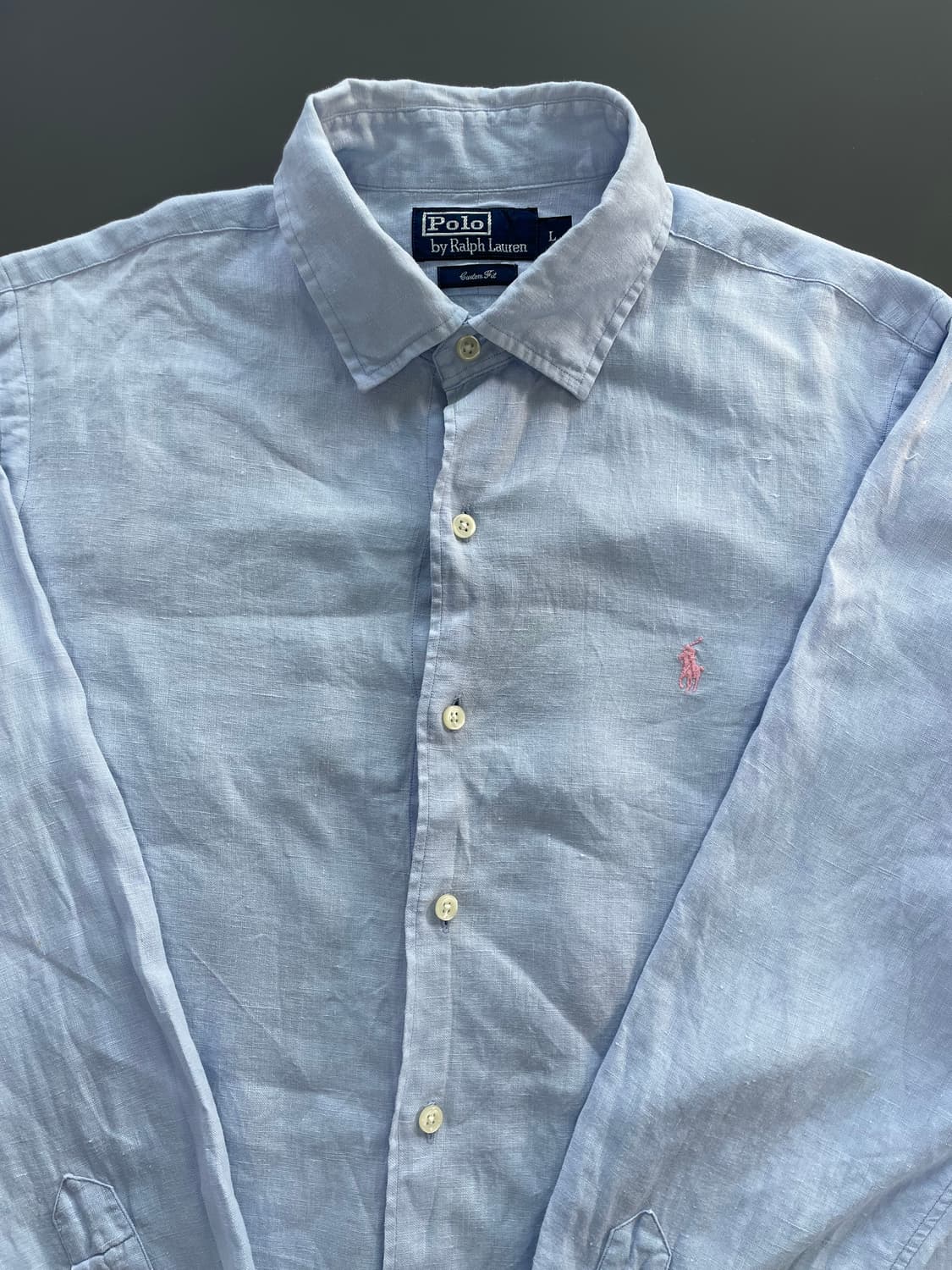 [L] 폴로 랄프로렌 자수 로고 린넨 드레스 셔츠 커스텀핏 상품이미지2