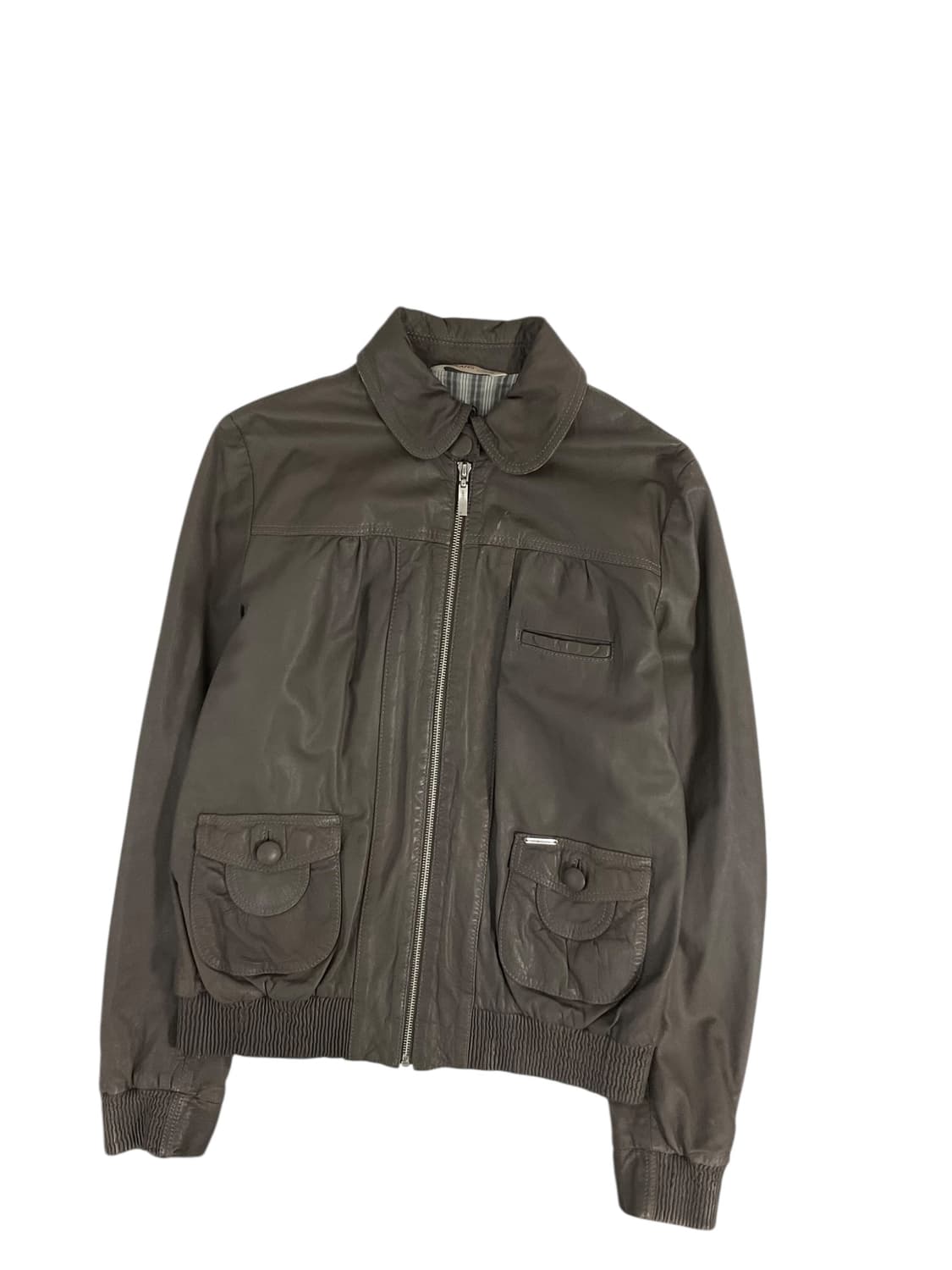 빈티지 그레이 브라운 가죽자켓 상품이미지1