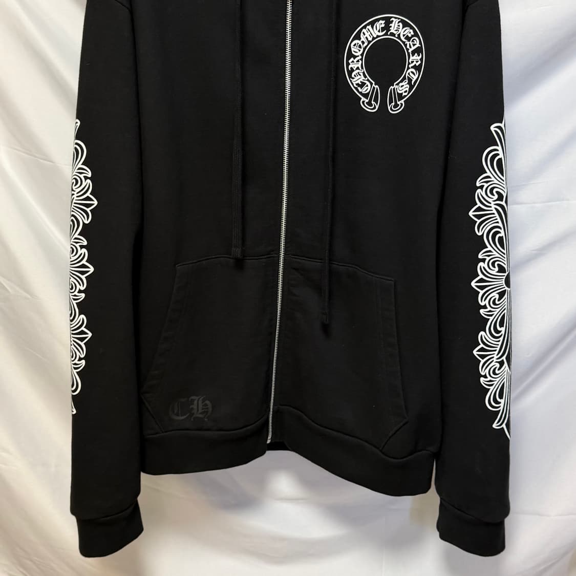 [미사용/XL] 크롬하츠 홀스슈 플로랄 헤비웨이트 퍽유 로고 후드집업 상품이미지6