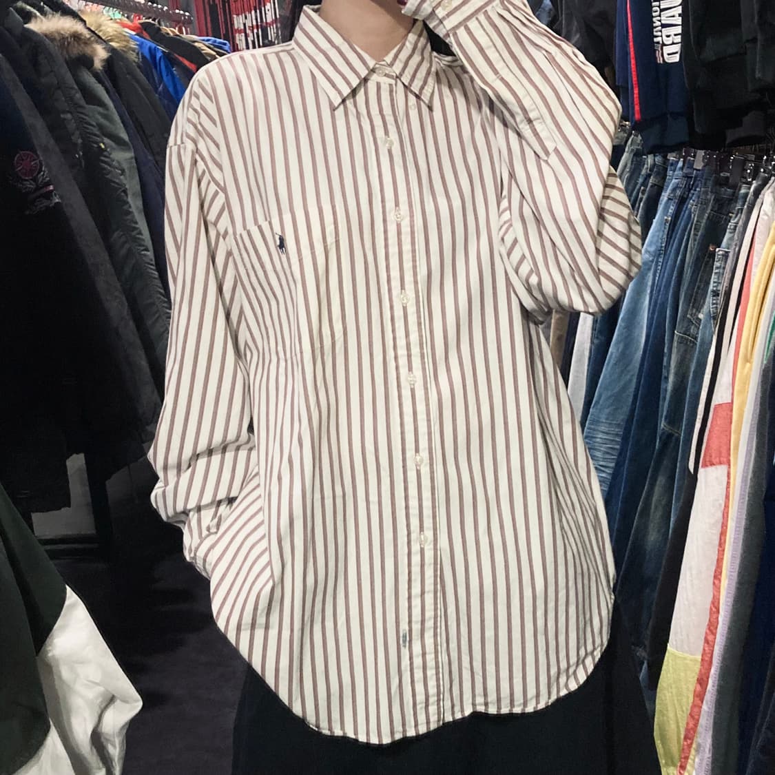 [IM]폴로 랄프로렌 섀도 스트라이프 셔츠 브라운 상품이미지2