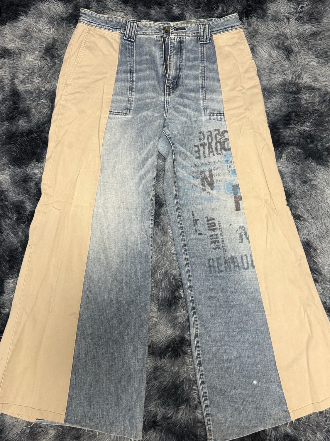 vintage연청데님 × 카키슬랙스 배색 팬츠 상품이미지1